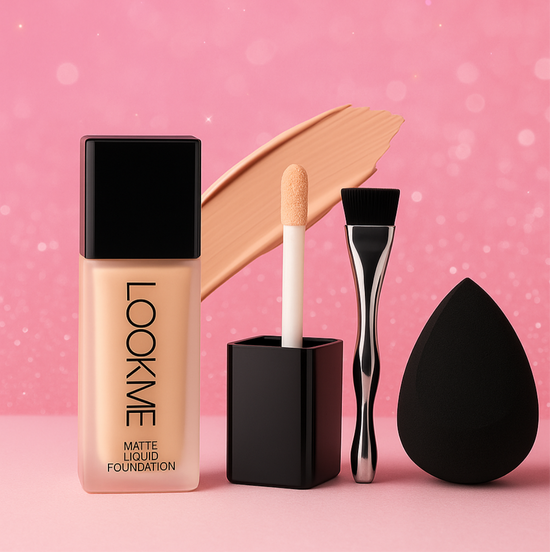 Kit Maquillage Teint Pro – Fond de Teint Mat + Pinceau & Éponge